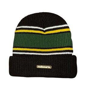 nohours Ribbed Beanie Hat in Black, Green & Yellow NWOT